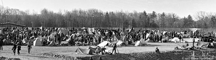 A picture of people camping, during the occupation of the Seabrook nuclear power station