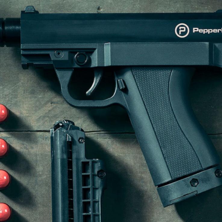 Pistola pepperball TCP. Foto del sitio web de PepperBall